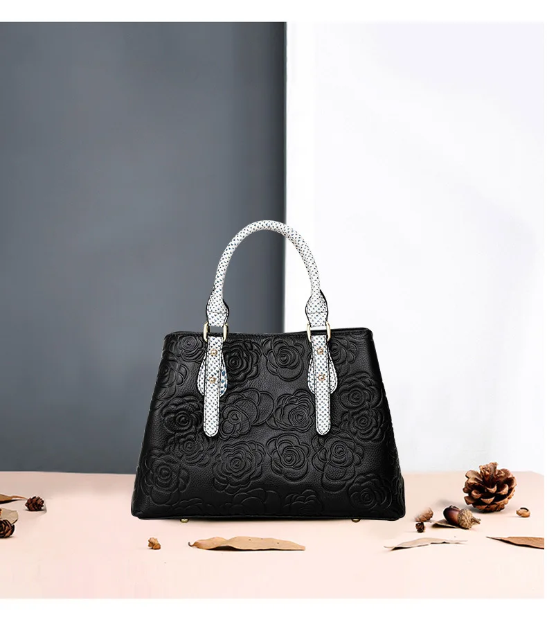 

Aidrani Женская роскошная кожаная сумка большой вместимости черного цвета с цветочным и змеиным узором,