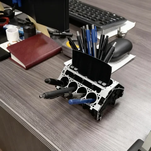 Creative Engine Block Office Desk Organizer Business Card Pencil Holder Home Office Desktop Decor Stationary Storage Stand