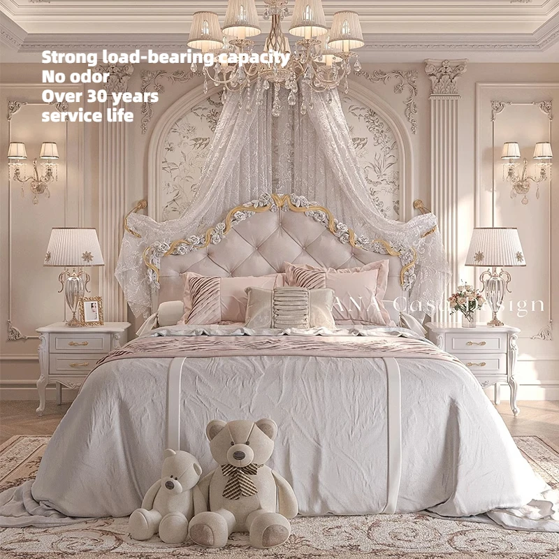 180x200cm Luxury Double Bed French Queen House Twin Frame Wood Princess Wedding Bed 2 People Home High Modern Bedroom Furniture