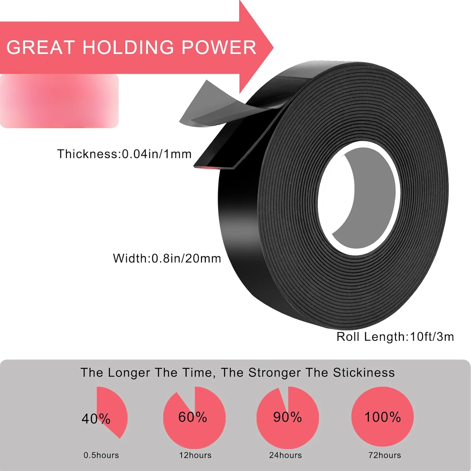 Супер двусторонняя лента Сверхмощная 10-футовая, очень липкая двусторонняя монтажная лента водонепроницаемая, как в помещении и на открытом воздухе.