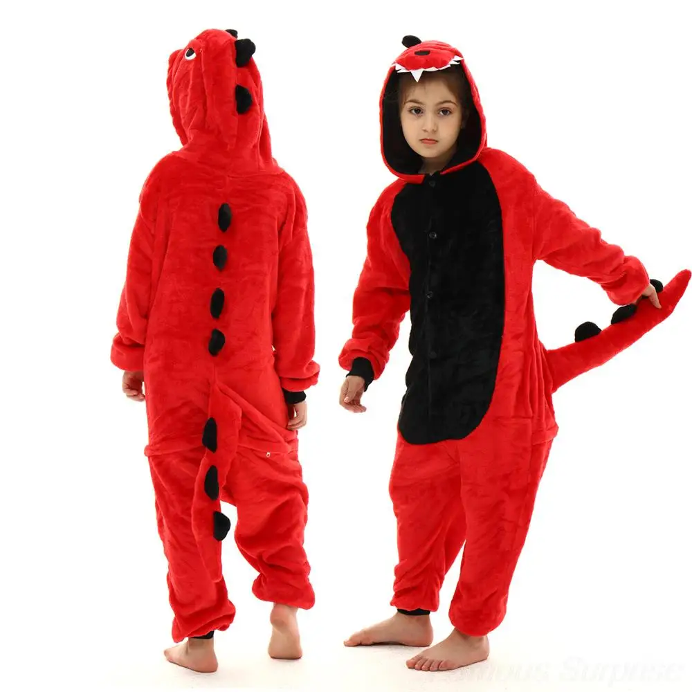 Dinosaur Pajamas Kigurumi Unicorn Pyjamas Baby Kids Onesies Red Animal Cartoon Clothes Winter Flannel Pijama Child Boy Clothing