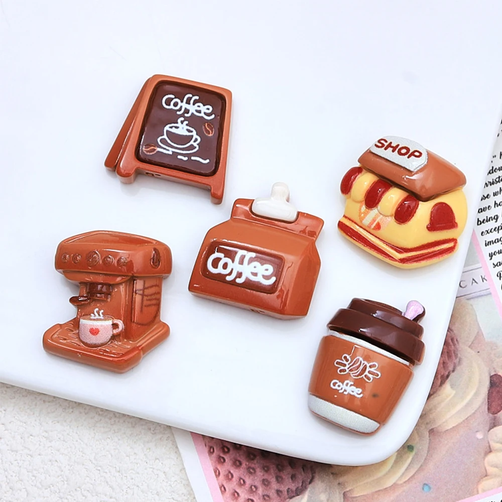 10PCS Shiny Cartoon Coffee Series Resin Flatback Cabochons For Hairpin Scrapbooking DIY Jewelry Craft Decoration Accessories