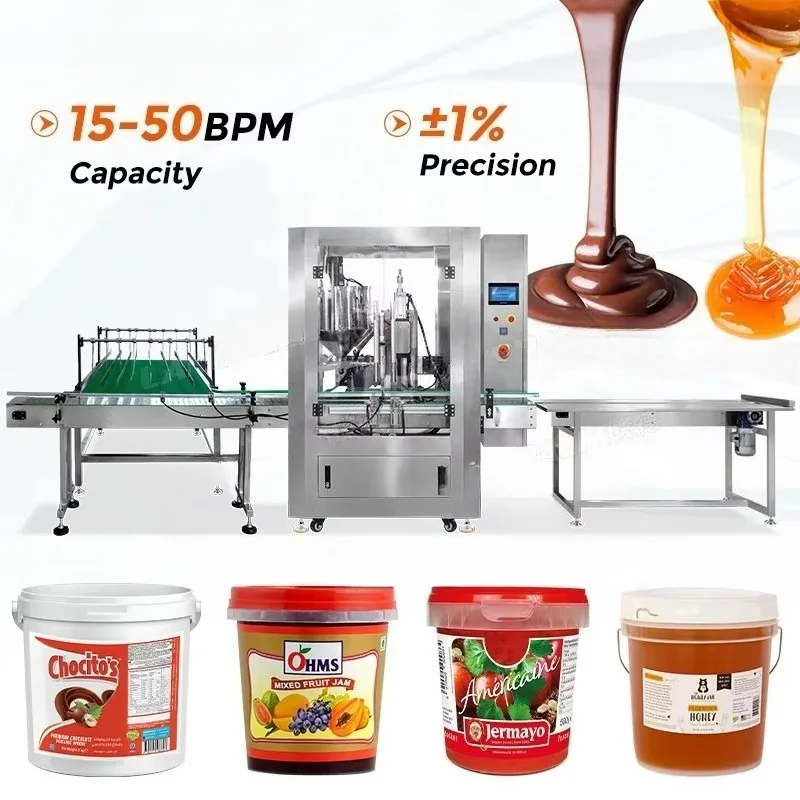 Automatic 1 Gallon Liquid Viscous Chocolate Spread Paste Cream Filling Line Equipment
