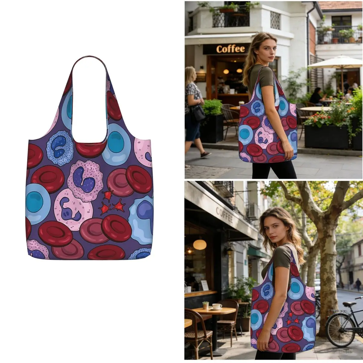 Hematology Blood Cells Medical Laboratory Scientist Shopping Tote Bag Canvas Shoulder Bags Shopper Grocery Handbag for Women
