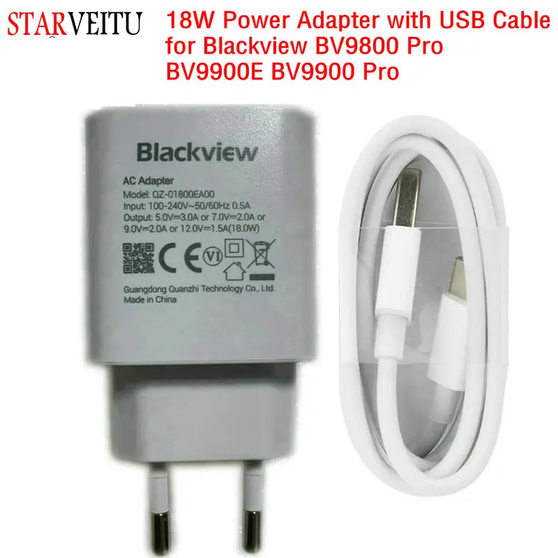 Adaptateur secteur pour Blackview, charge rapide d'origine, chargeur de voyage EU, câble USB de type C, BV9800 Pro, BV9900E, BV9900 Pro, 18W