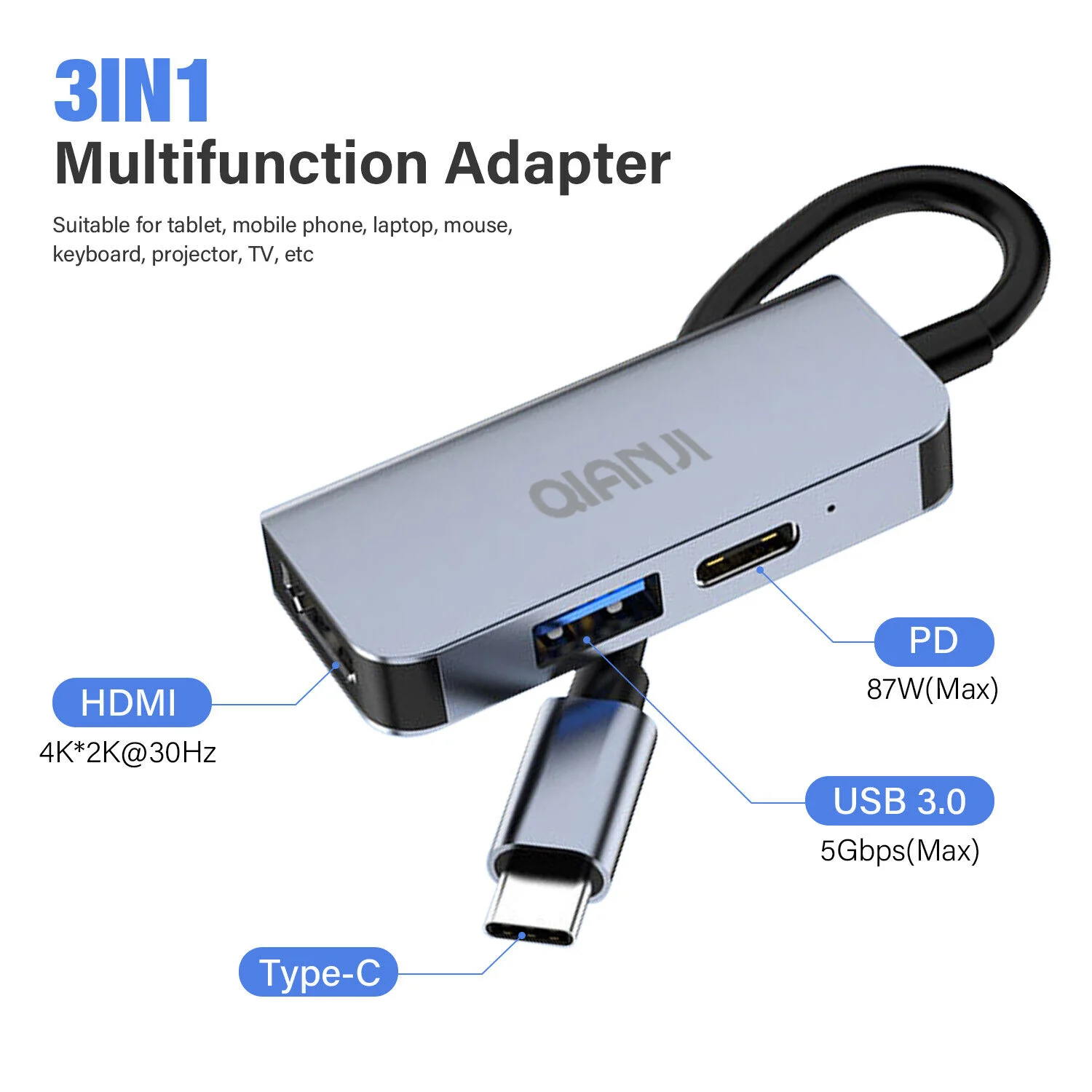 USB C к HDMI многопортовый адаптер Тип C концентратор Thunderbolt 3 выхода USB 3,0 порт зарядки 100 Вт Galaxy MacBook iphone15 ipad