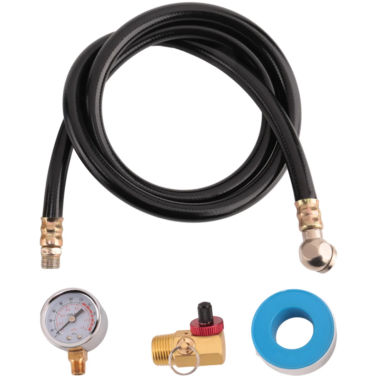 Air Tank Valve Kit with Gauge,Come with 2 Inch Pressure Gauge 1/8 Inch NPT,4 Ft Air Hose 1/4 Inch Knob Air Tank Manifold