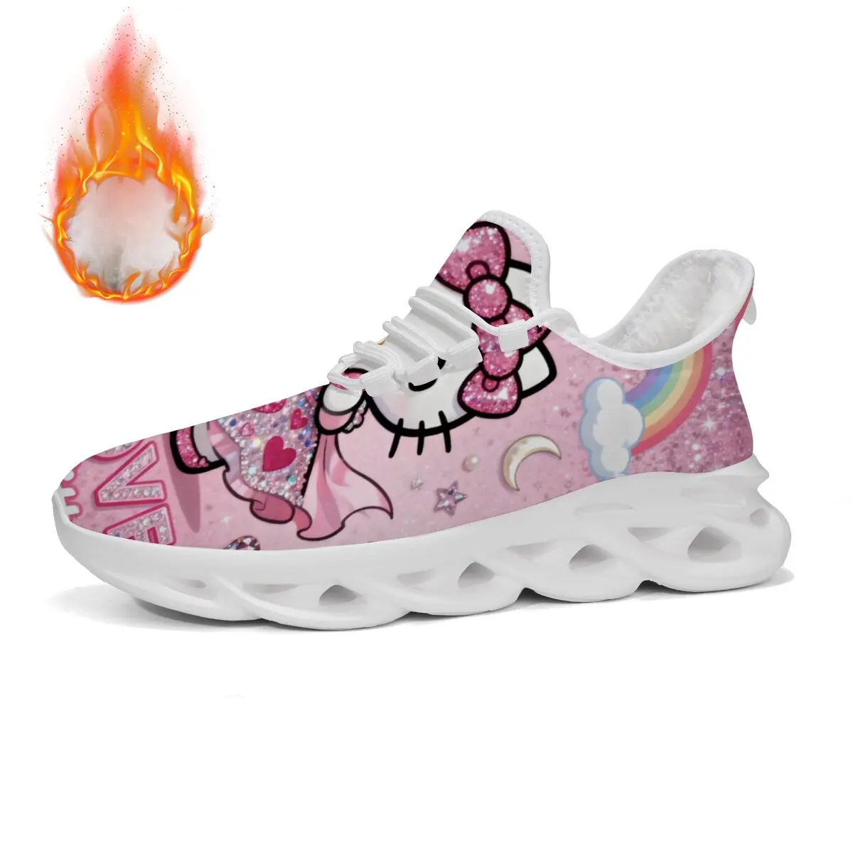 

Pink Fleece Lined Sports Shoes with Hello Kitty Shoe Women Casual Shoes White Flat Sneakers Luxury Brand 2025 New Winter Shoes