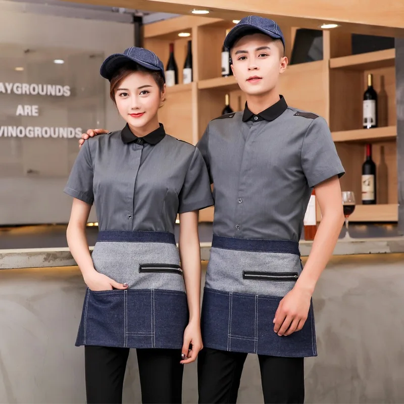 

Hotel Western Restaurant Teahouse Overalls Summer Short Sleeve Waiter Uniforms Catering Hotpot Cake Shop Uniform Chef Shirt