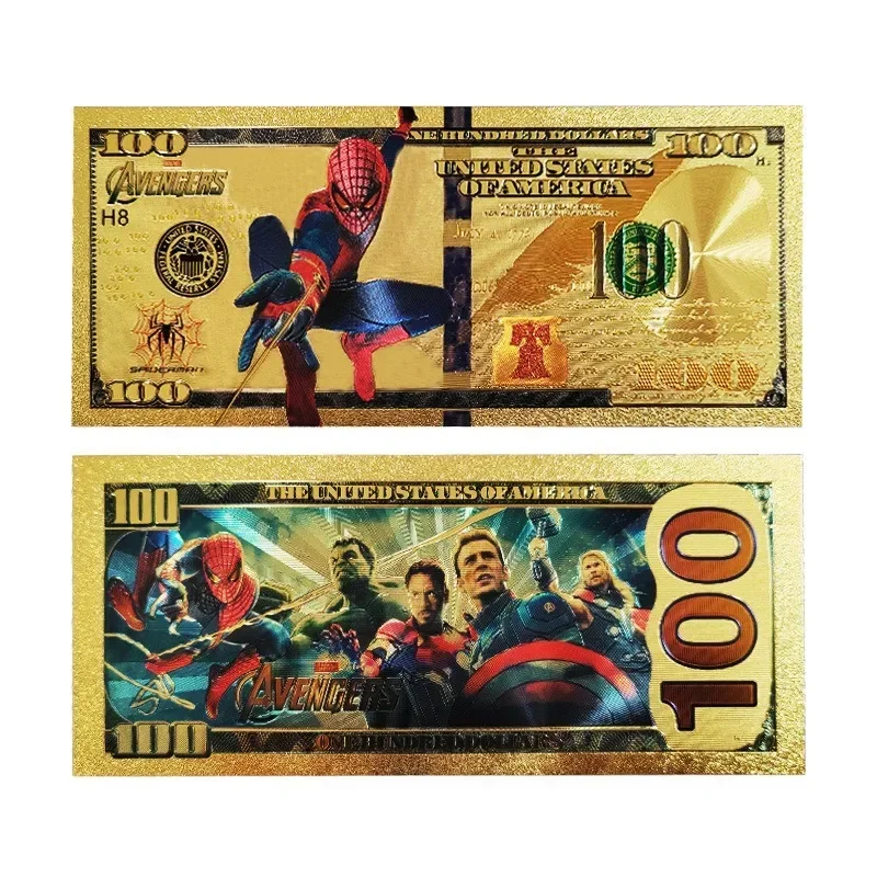 Disney Marvel The Avengers Series Commemorative Gold Banknotes Spider-Man Thor Hulk Iron Man Banknotes Collection Ornaments Gift