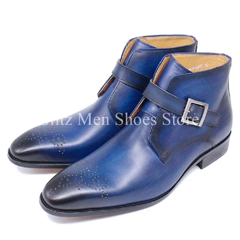 

Stylish Polished Ankle Boots for Men Small Square Head Business Chelsea Boots Wear Proof Genuine Leather Short Fashion Boots