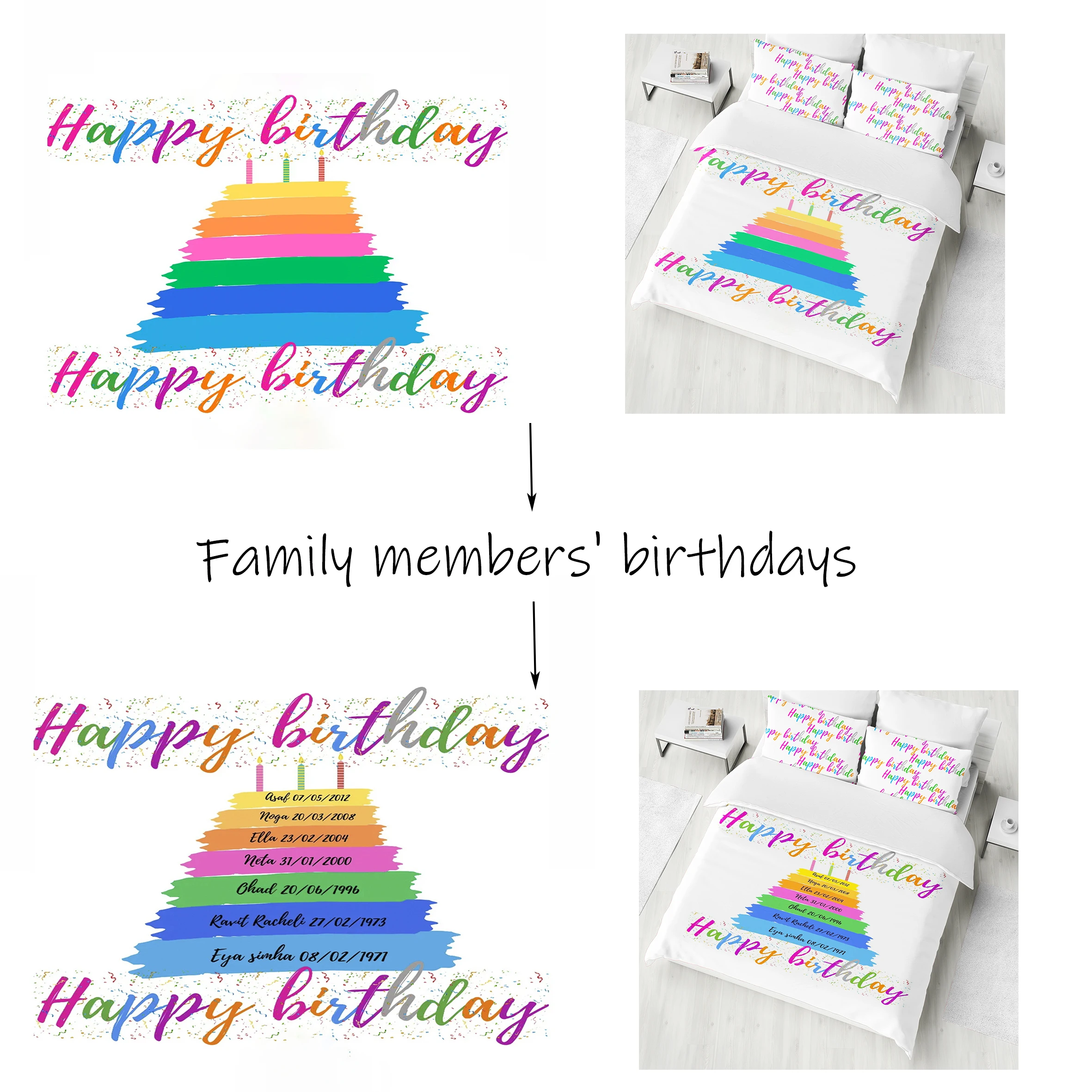 Family Members Birthday Souvenirs Names Duvet Cover Set Children's Bedding King Size Quilt Cover Home Bedding Decorations