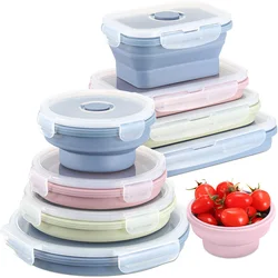 Collapsible Food Storage Containers Silicone Collapsible Bowls with Lids Rectangular Round Stackable Microwave Lunch Containers