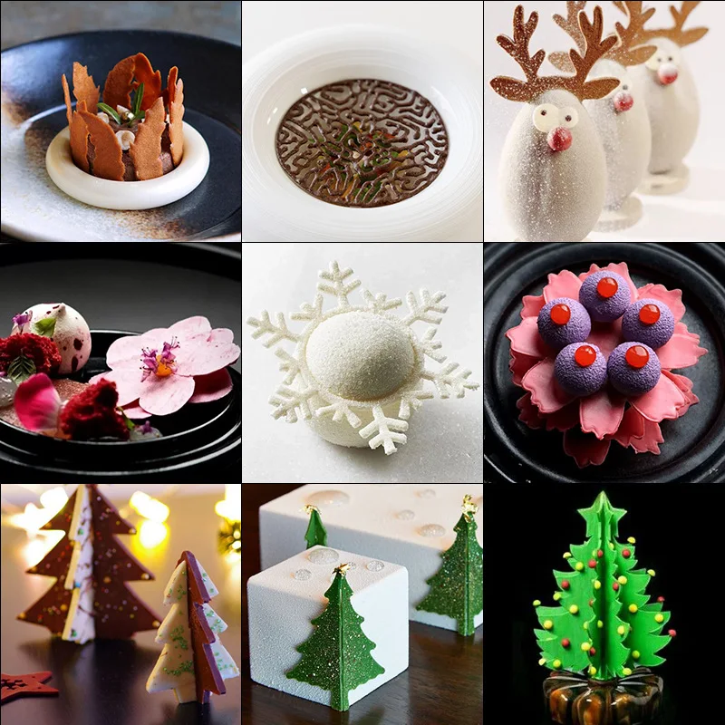 New ChristmasTree & Snowflake & Deer Antler Lace Mat Cake Silicone Mold DIY Chocolate Thin Crisp Cake Decoration Baking Mold