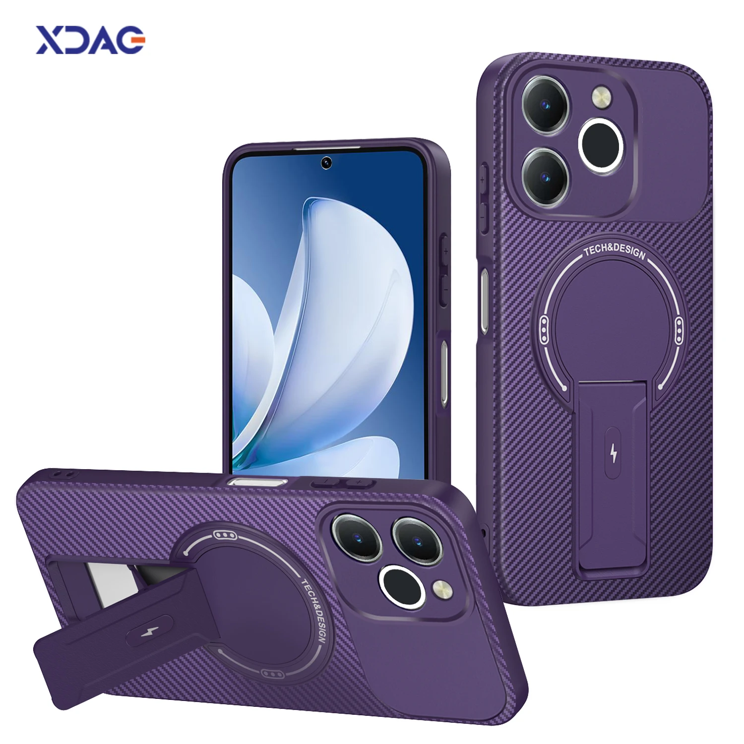 Foldable Bracket Phone Case for OPPO Realme C71 Note 70 70T Narzo 80 Lite 4G Shockproof Carbon Fiber Texture Magnetic Back Cover