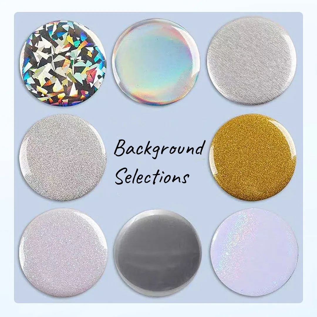 5 Stück runde 58mm personalisierte holografische Anstecknadeln aus Weißblech, personalisierte Taschendekoration, glänzende Glitzer-Button-Pins als Geschenk – Detail 2