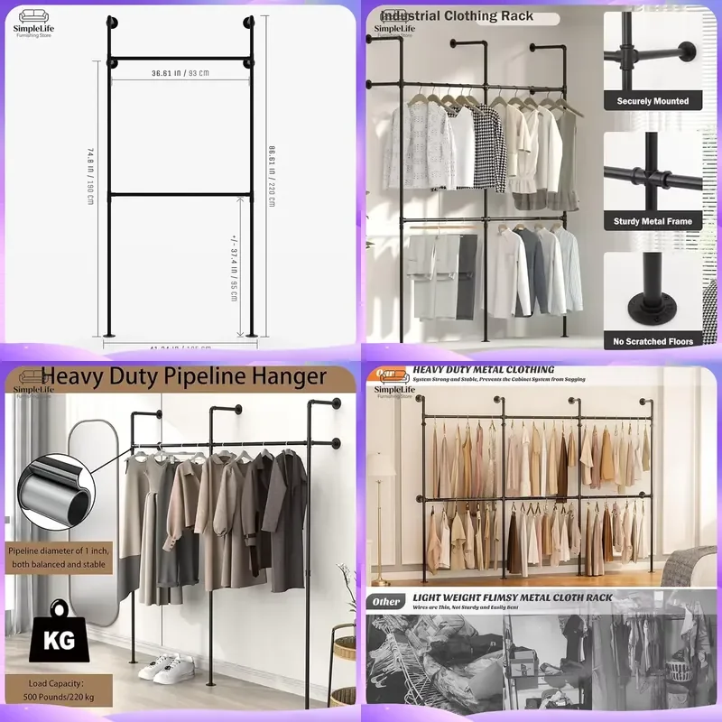 Modern 3 Tier Heavy Duty Metal Coat Rack Stand Free Standing Hall Tree with Shoe Storage Shelf Living Room Entryway Clothes