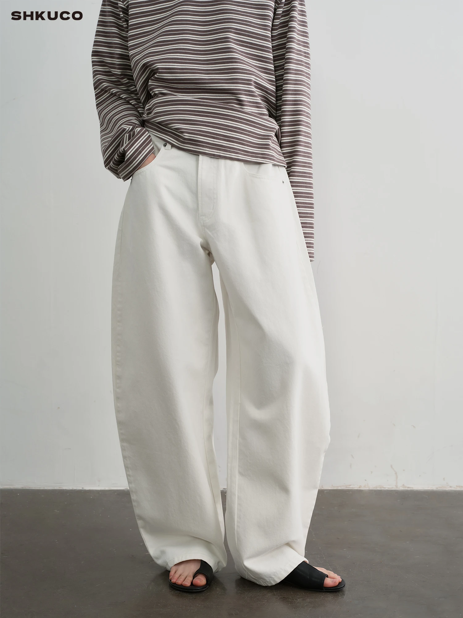 

Винтажные джинсы KUCO с силуэтом банана, белые, из денима, женские, со средней посадкой, из хлопка, нейтральные, прямого кроя