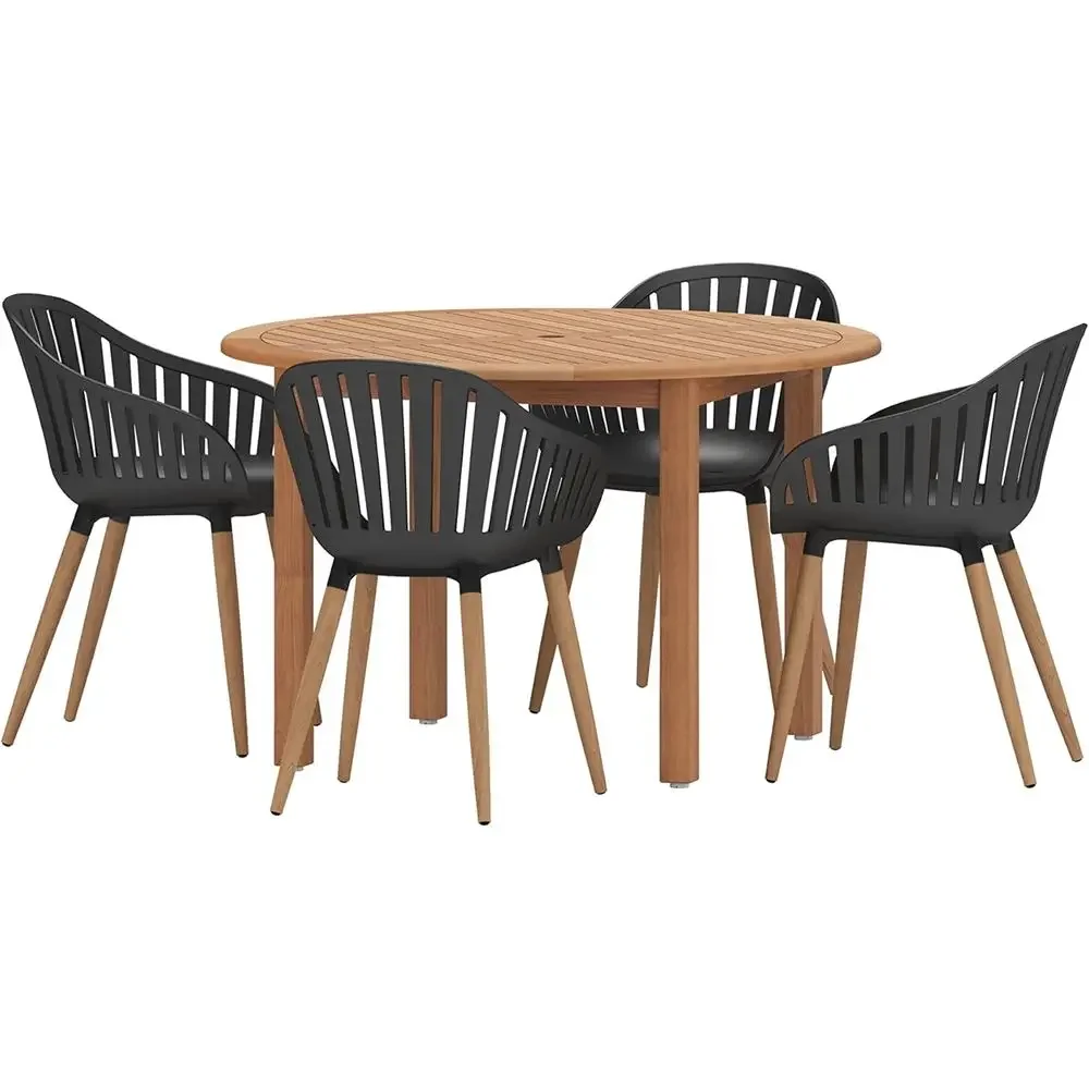 

5-Piece Eucalyptus Patio Furniture Set | Outdoor Dining Table and Chairs for 4 | Black