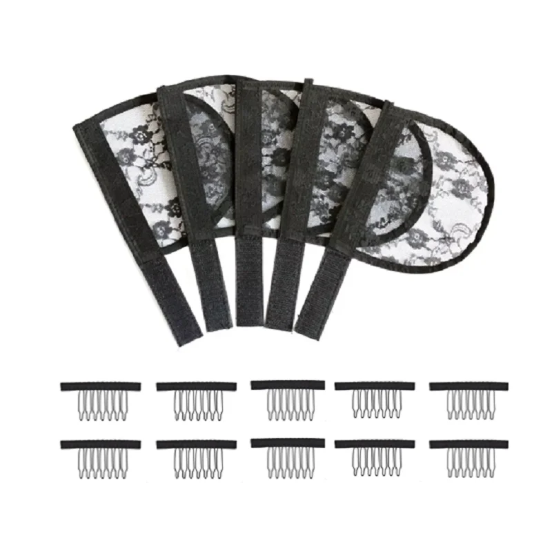 

5Pcs Hairnet Ponytail Nets with 10Pcs Wig Combs Weaving Caps Wig Making Tools for Ponytail Nets Lace Base