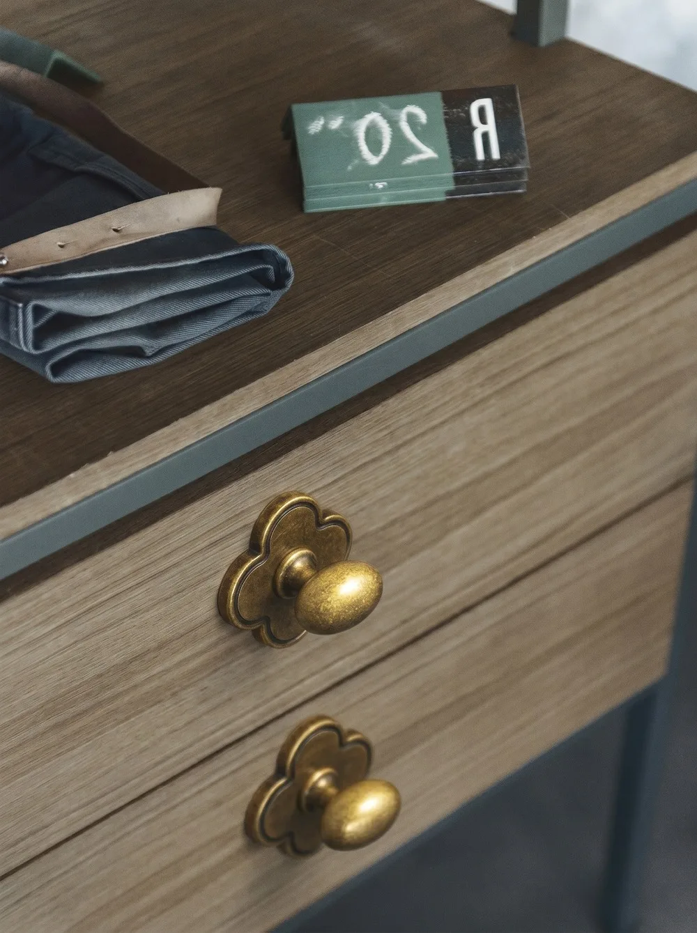 Goo-Ki Low Profile Antique Brass Cabinet Pulls Double Hole Centers(11.4''/12.6'') Zinc Alloy Handle for Drawer Cupboard Wardrobe