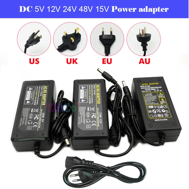 DC 5V 12V 24V 48V 15V Power Supply 2A 3A 5A 6A 7A 8.5A 10A Switch Transformer WS2812b WS2815 WS2811 LED Strip Adapter 5050 Light