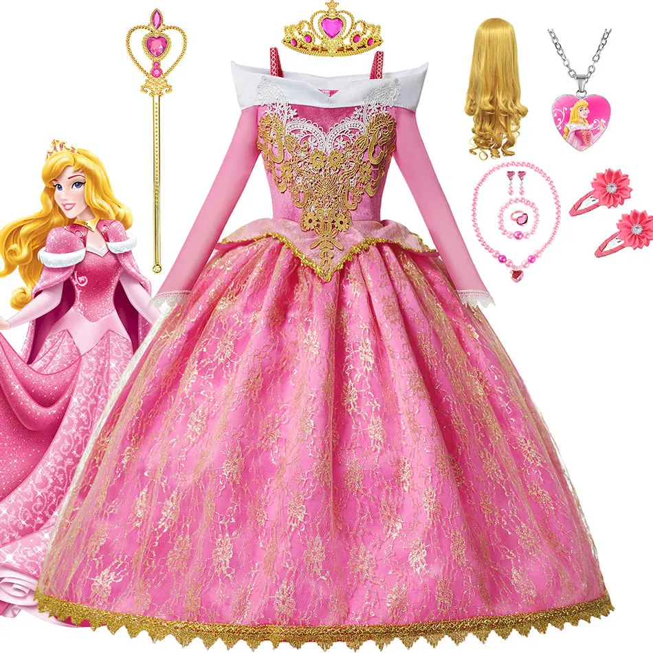 

Little Girl Dress Princess Aurora Costume Pink Dreamy Dresses for Girl Sleeping Beauty Party Christmas Gown Disney Clothes 2-10T