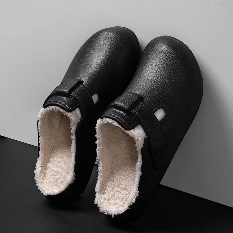 YRZL 남성 슬리퍼 겨울용 보온 논슬립 따뜻한 실내화 편안한 퍼 안감 야외 미끄럼 방지 남성 겨울 슬리퍼