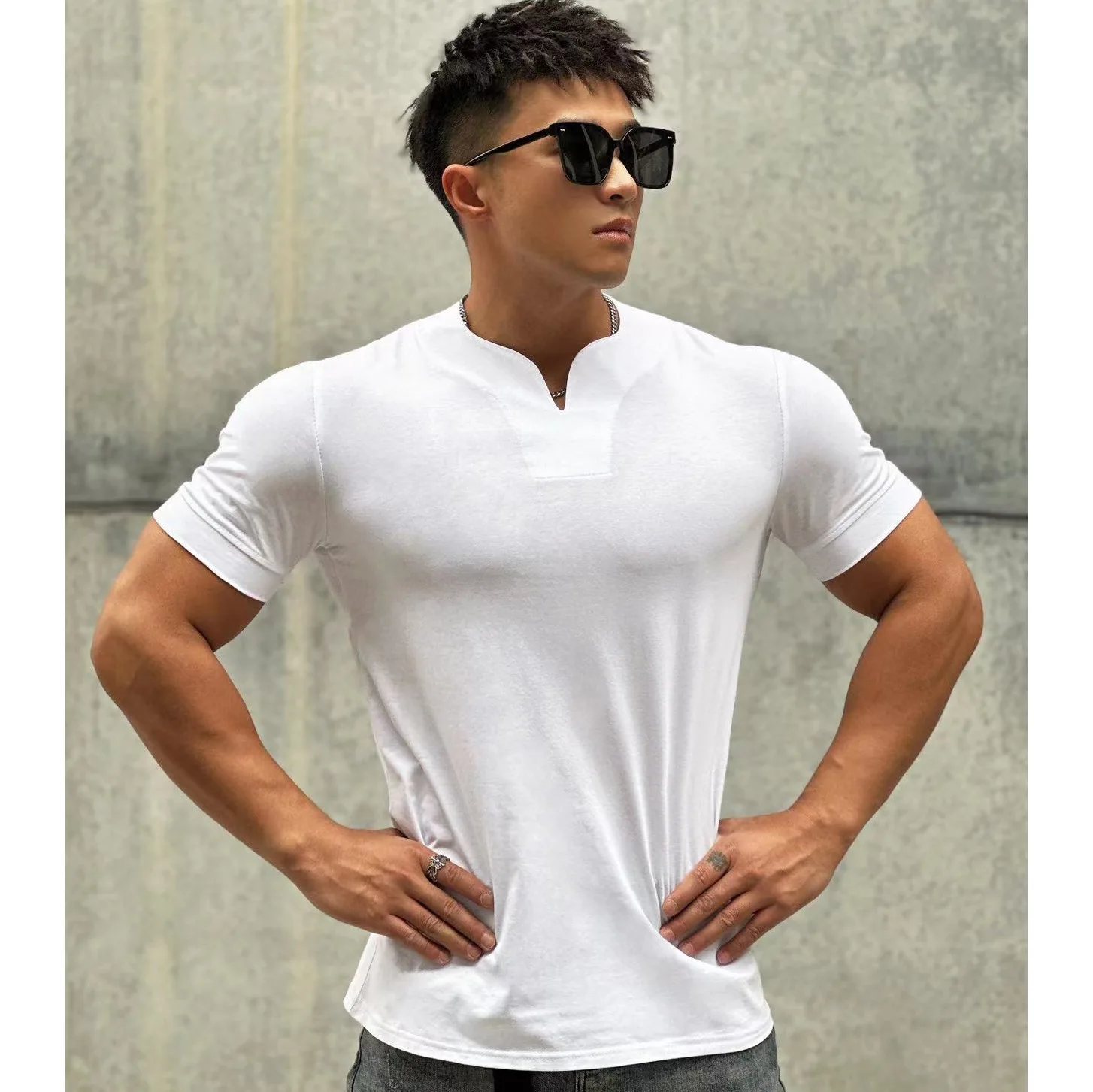 

New Summer Sports Short-sleeved Men's Early Autumn V-neck T-shirt Pure Cotton Fitness T-shirt Training Running Fitness