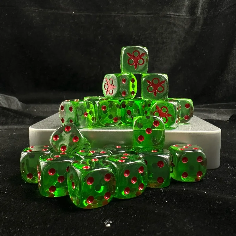 Warhammer 40K Maggotkin of Nurgle Dice 10/20Pcs 16mm D6 Transparent Green Resin Red Mark Dice Tabletop Wargame Accessories