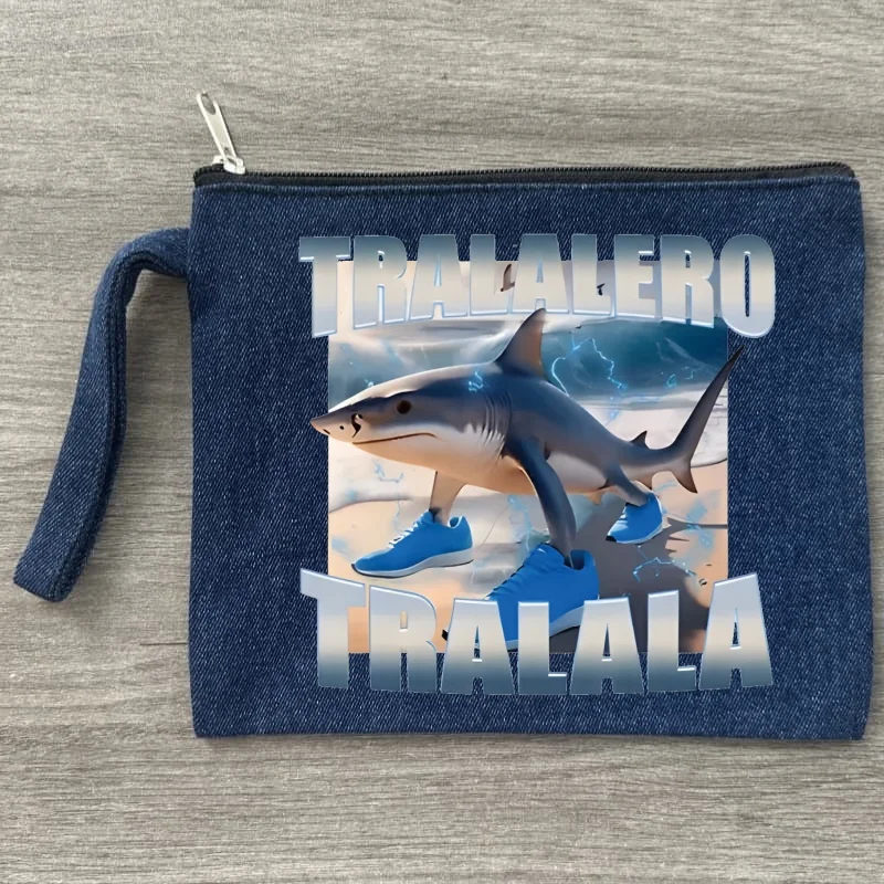 

Italian Brainrot Tralalero Tralala Tung Tung Tung Sahur Bombardiro Crocodilo Pattern Canvas Storage Bags Travel Denim Cosmetic