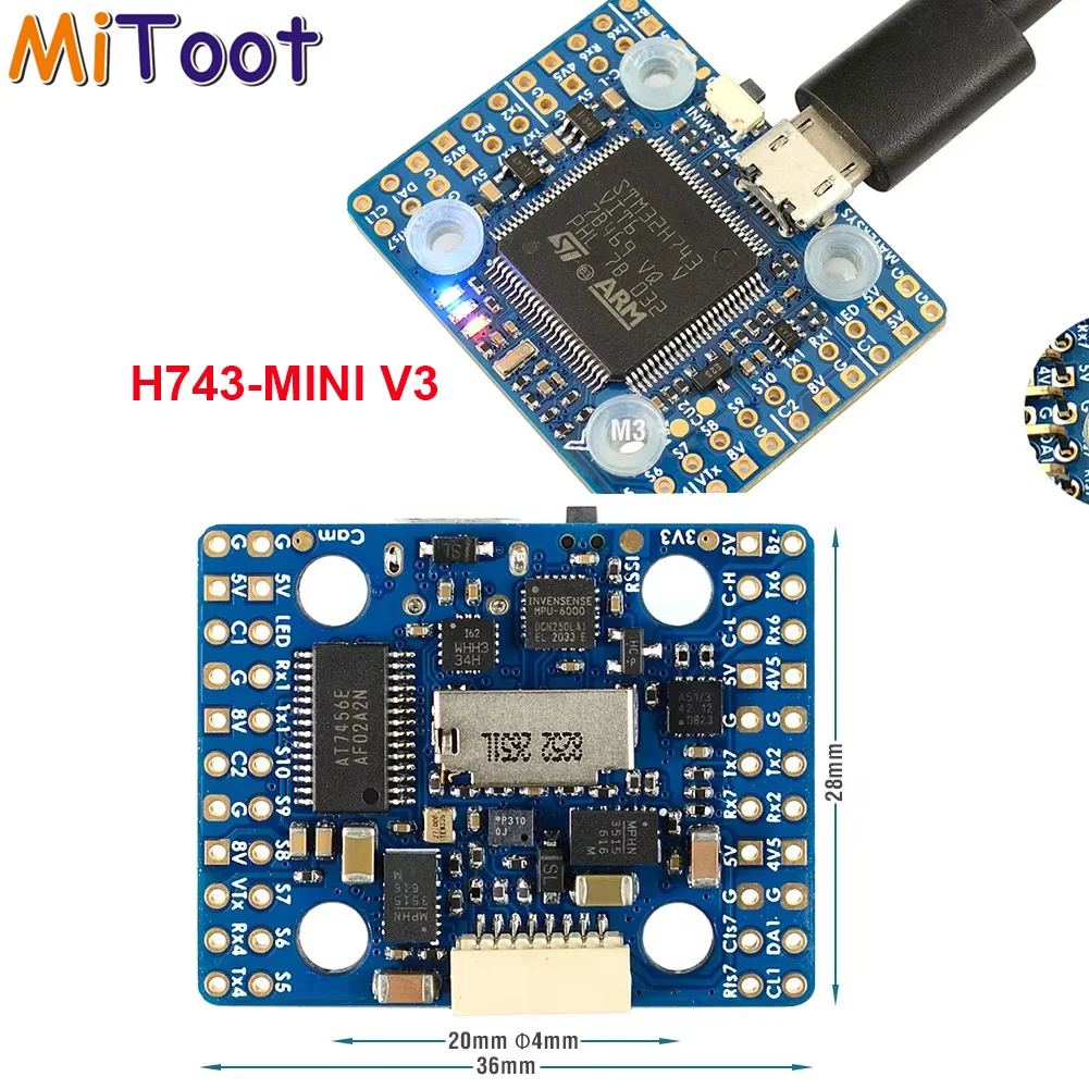 MATEKSYS Matek H743 MINI V3 FC H743 Flight Controller 20x20mm ICM42688P ICM42605 11 PWM 2-8S Lipo For RC Drone
