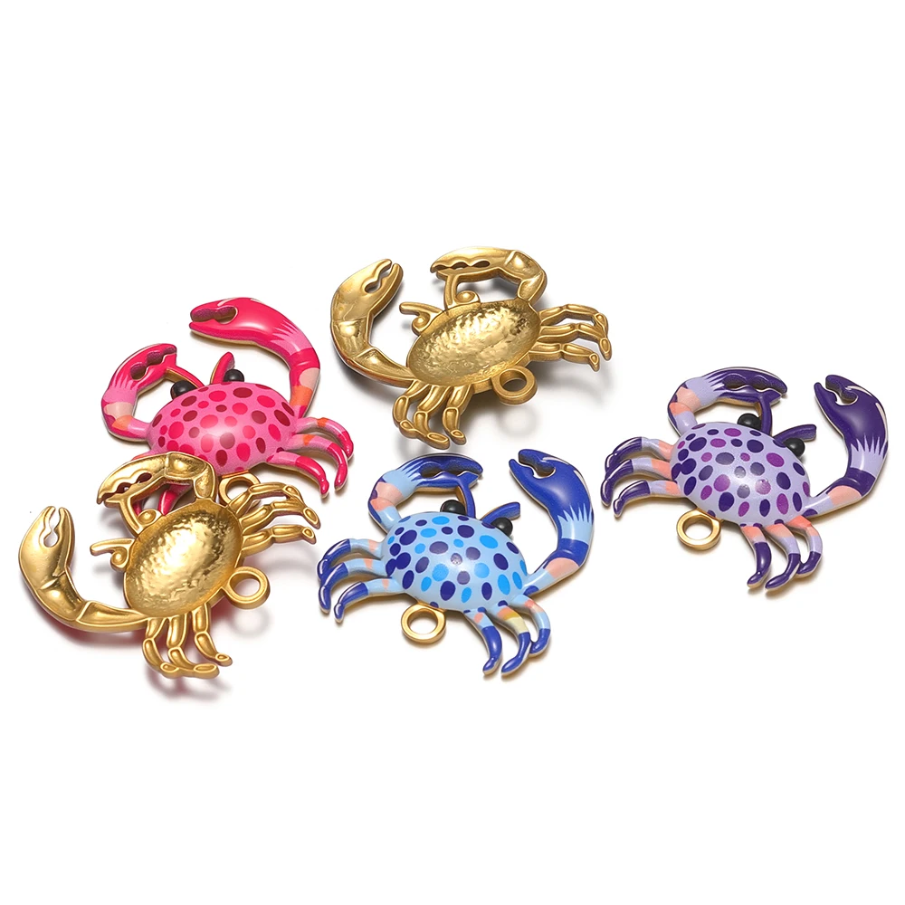 4pcs Stainless Steel Enamel Vivid Crabs Charms for Kids Cute Necklaces Pendants Children Earrings Making DIY Jewelry Findings