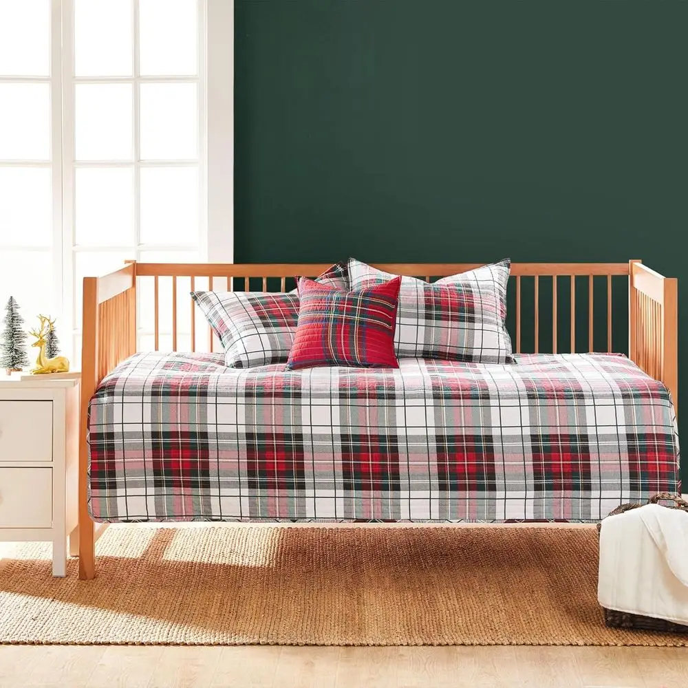 

Reversible Tartan Plaid Daybed Cover Set - Red, Green, White, Blue, Gold - Cotton/Microfiber Blend