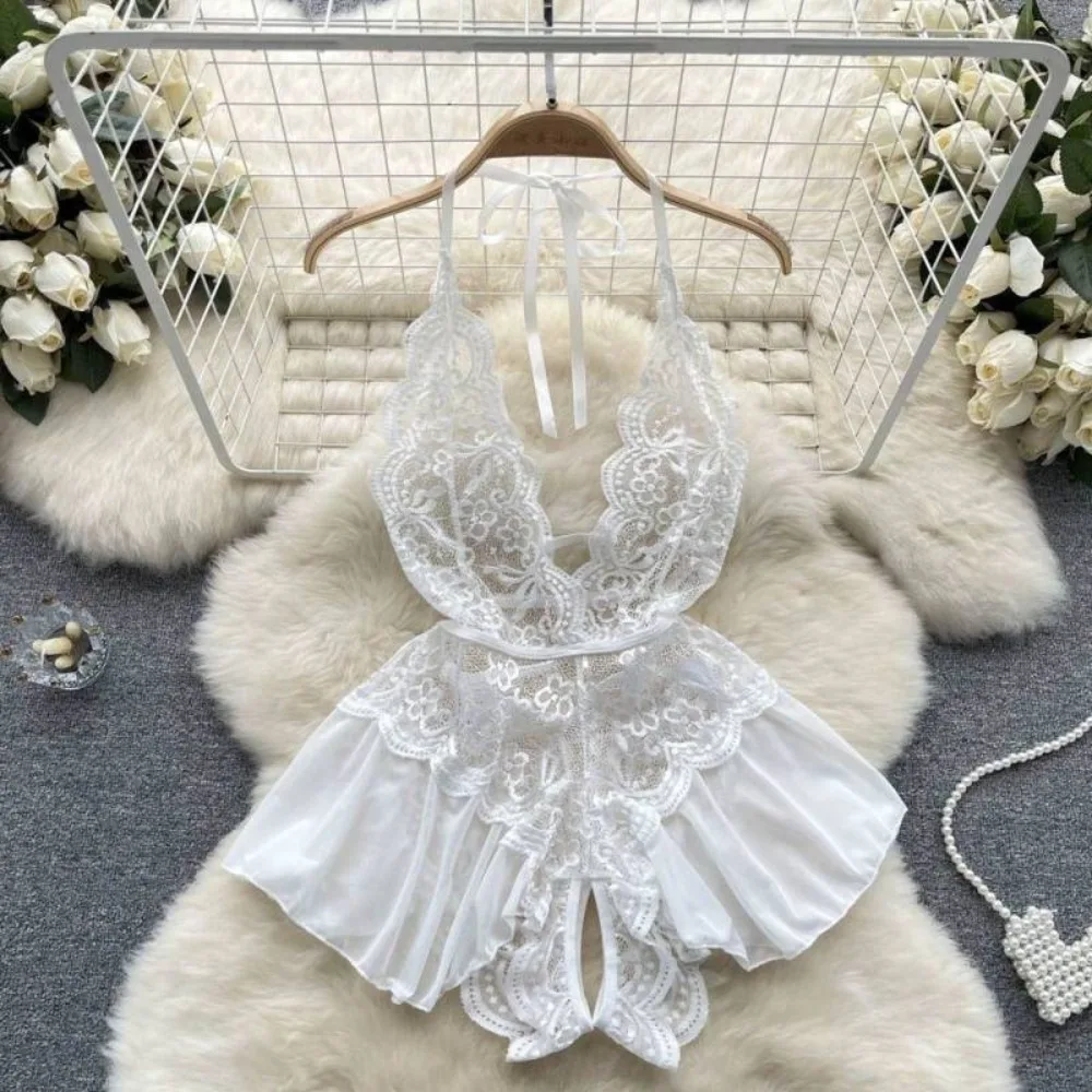 

Nightgown Sexy Lace Bodysuit Camisole Slim Fit Sexy Clothing Dress Sleeveless Hanging Neck Lace Corset Skirt Couples Gifts