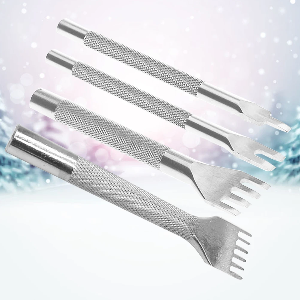 

4pcs 4Mm Punching Tools Set High Strength Steel Sharp Rhombus Tooth For Effortless Hole Punch Smooth Handle
