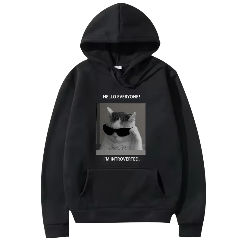 

I'M introverted Men's Casual Cat Graphic hoodie 2025 men women vintage Long sleeve Sweatshirt with print oversized hoodie unisex