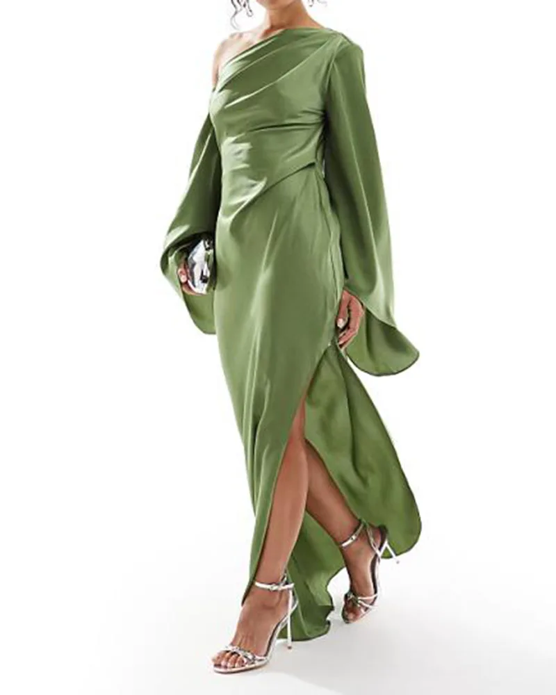 Autumn New Solid Color Elegant Off-Shoulder Slim Slit Dress Party Evening Dress Woman Robe De Soiree Femmes Woman Summer Trend