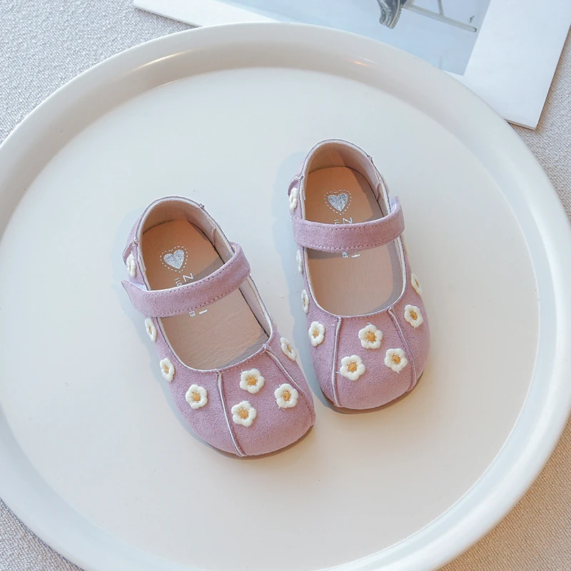 Spring Autumn Children Leather Shoes Toddlers Versatile Girls Causal Shoes Sweet Flower Kids Fashion Princess Ballet  Flat Shoes