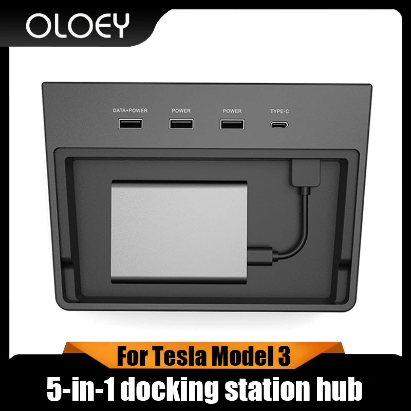 

USB Hub 5 Ports,SSD Disk Sticks Storage Center Console Kit Accessorie for Tesla Model 3 Wireless Charging Pad Type-C Connector