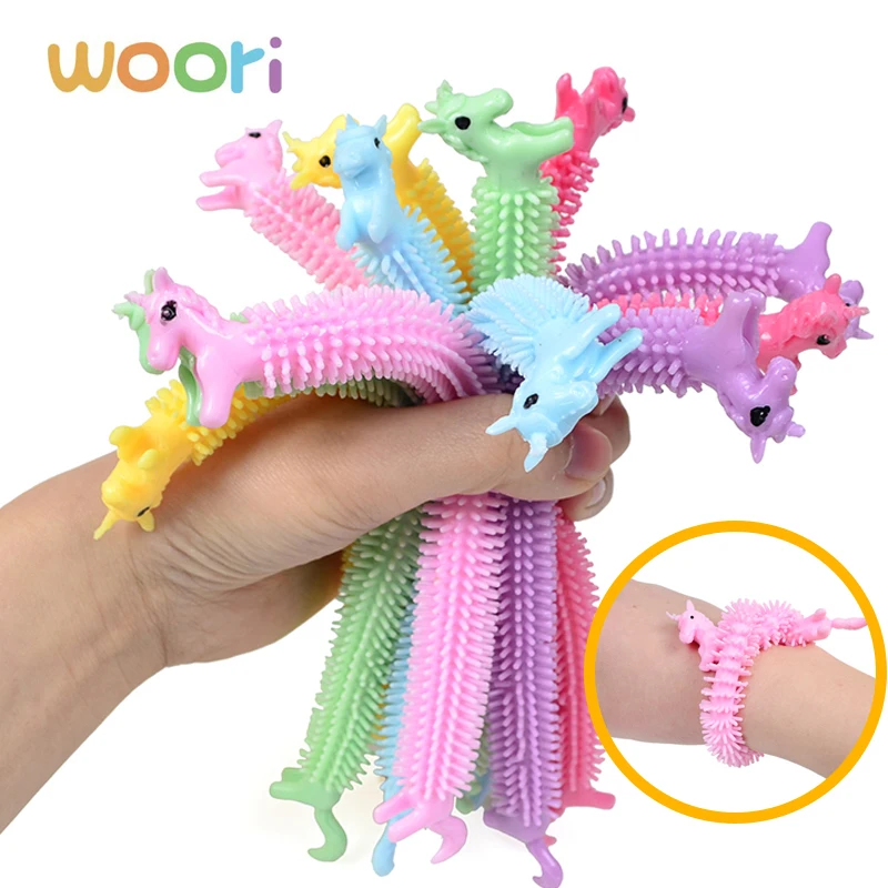 1/10pcs Unicorn Pulling Stretchy Worm Sensory Figet  Anti Stress Toys Children Decompression Venting Rope Bracelet Autism ADHD