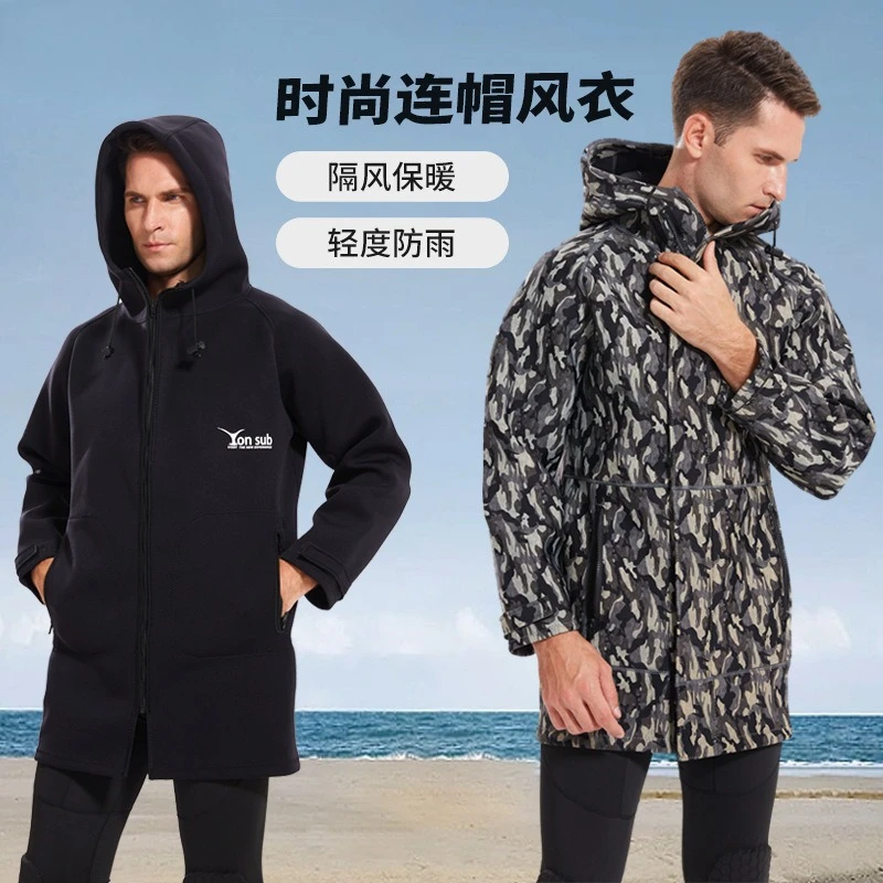 

Thickened Hooded 3MM Sunscreen Men's And Women's Submersible Jackets Diving Suits Neutral Equipment Thermal Diving Trench Coats
