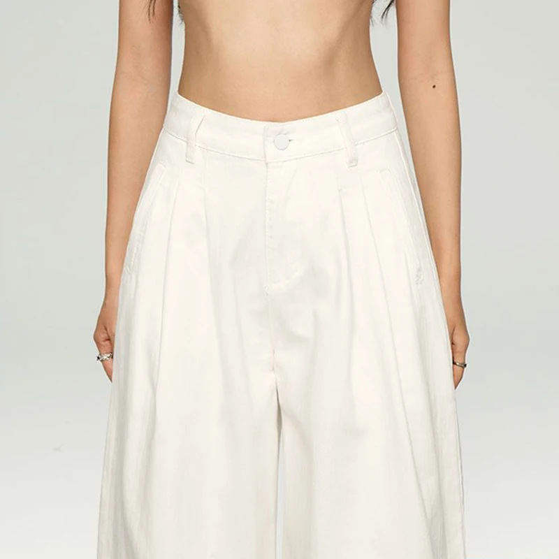 Pantalones vaqueros de pierna recta holgados blancos coreanos, pantalones vaqueros holgados de cintura alta a la moda para mujer, pantalones de pierna ancha de gran tamaño 2026 para mujer