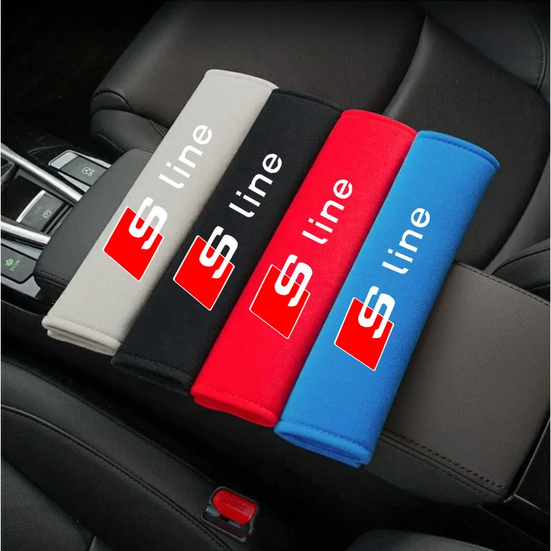 2pcs Car Seat Belt Cover Shoulder Pads Auto Interior Decoration For Audi S line A1 A3 A4 A5 A6 A7 A8 Q1 Q2 Q3 Q5 Q6 Q7 Q8