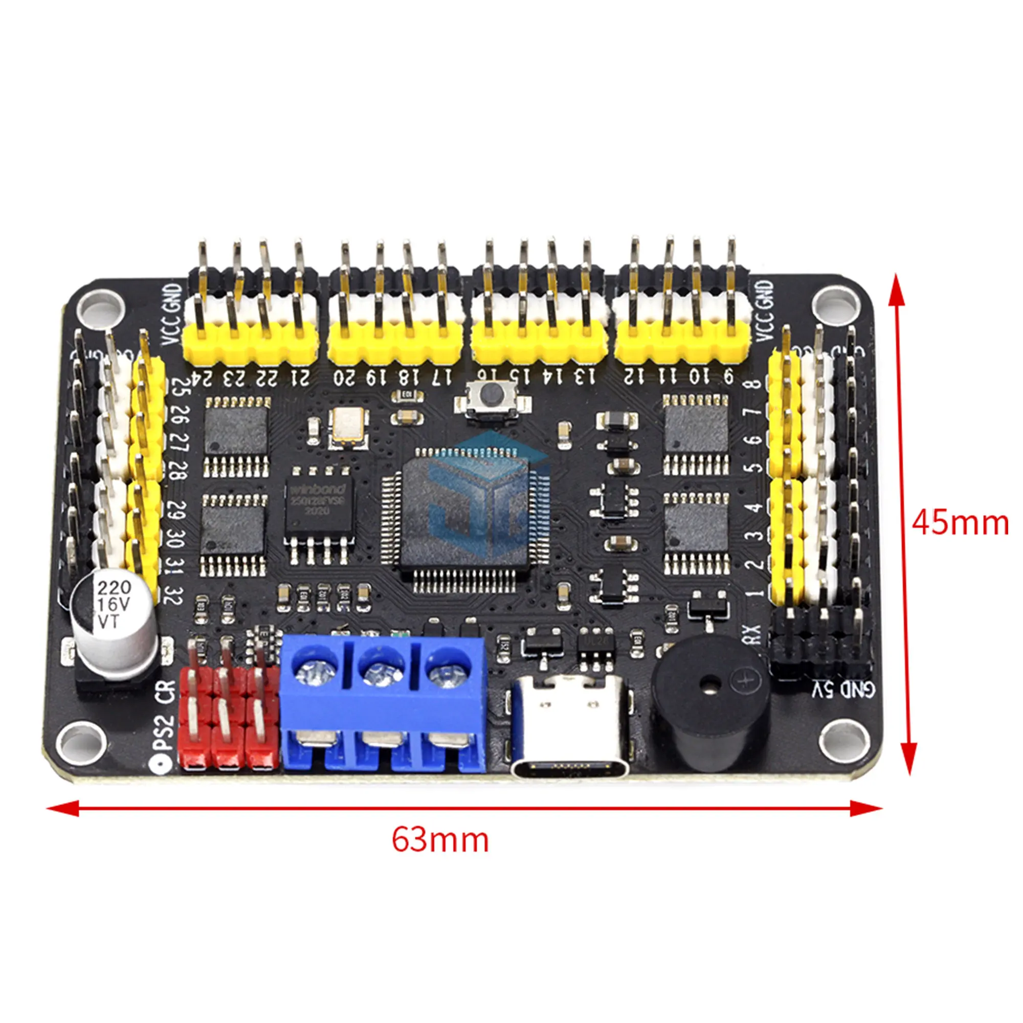 New Version 32 Channel Robot Servo Control Board Servo Motor Controller PS-2 Wireless Control USB/UART Connection Mode