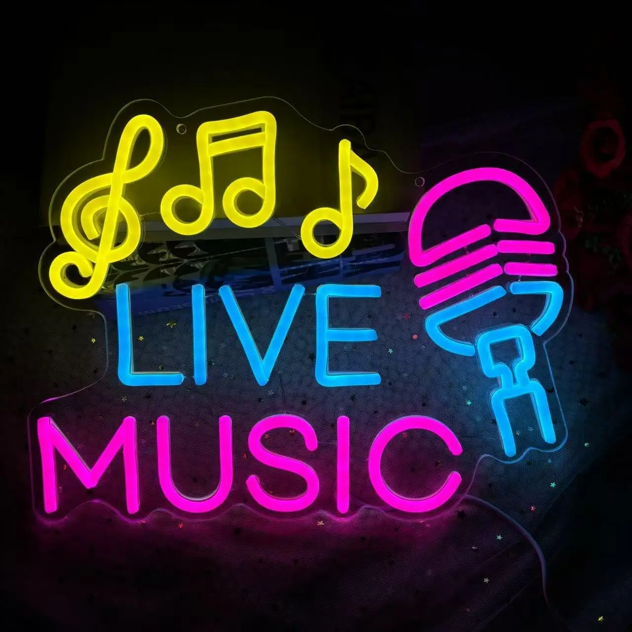 Live Music Neon Sign USB Powered LED Microphone Music Notes Wall Light for Bar Pub Party Bedroom Karaoke Business Decor Gift