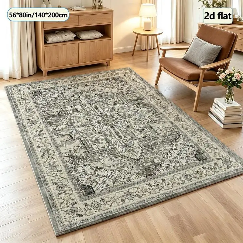 Faded Gray Vintage Persian Rug, Distressed Square Rug, Suitable for Living Room, Office, and Home Interior Decoration