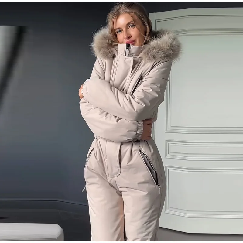 Warm Hooded Puffer Winter Jumpsuit. Sf8b7c957dec4438587458344cb52f04aG