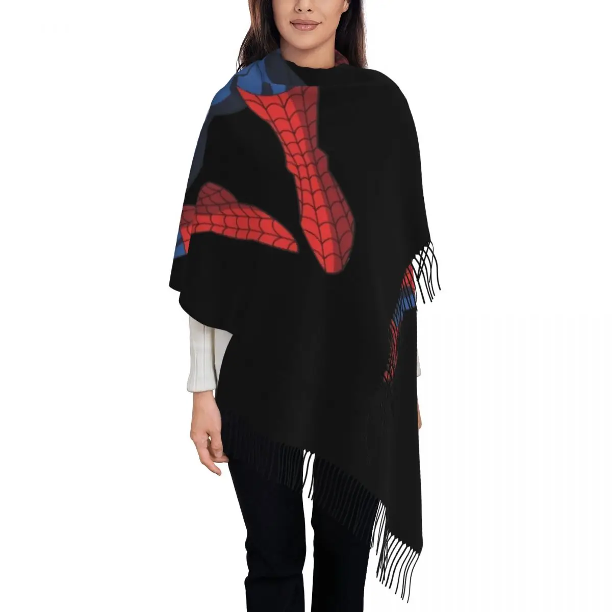 

Custom Spider Man Cartoon Superhero Tassel Scarf Women Soft Shawls Wraps Female Winter Scarves