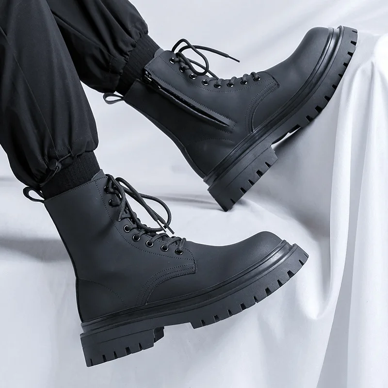 

England style men's casual original leather boots lace-up autumn winter shoes cowboy platform boot cool high motorcycle botas